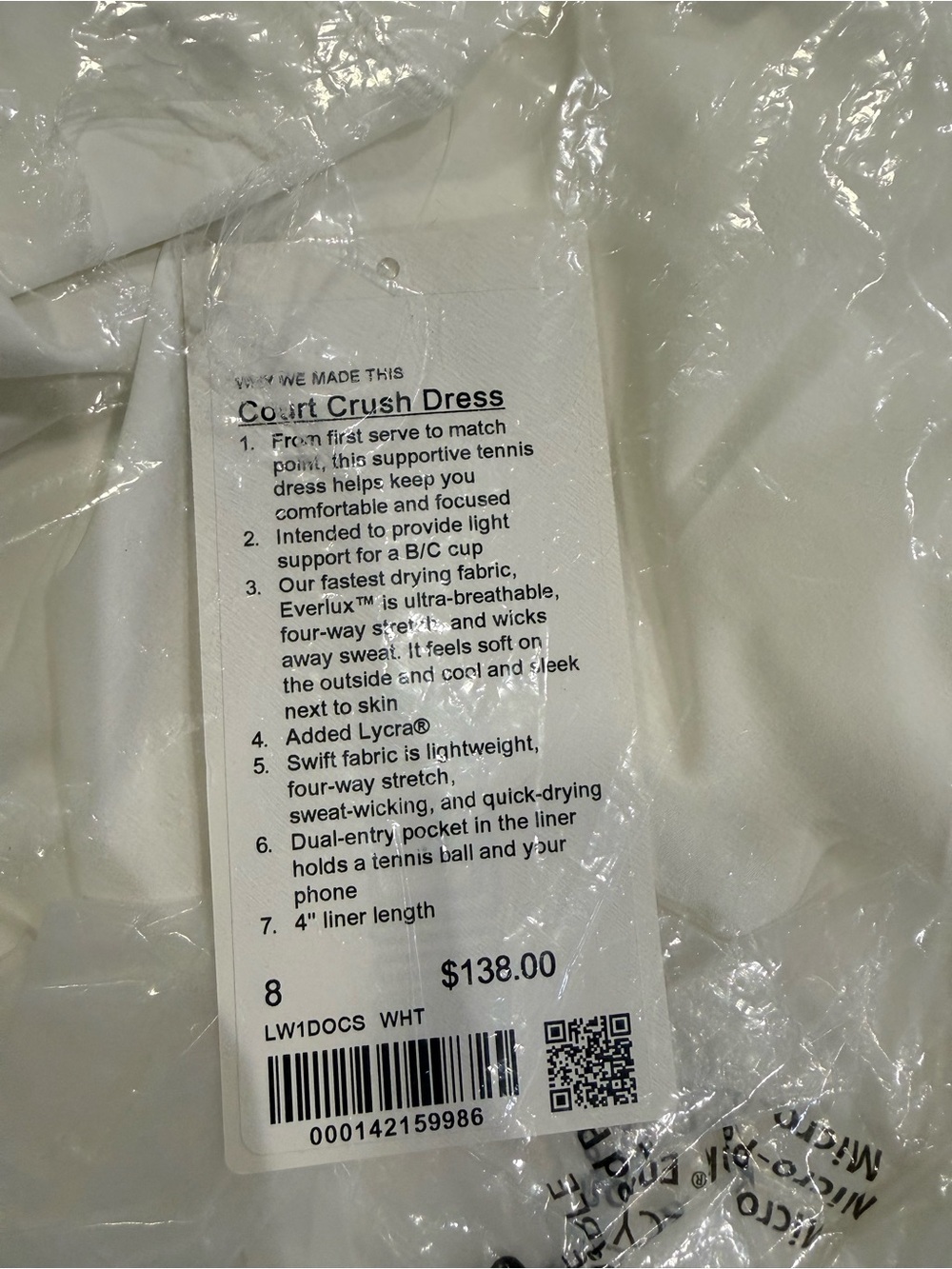 Brand new Lululemon Court Crush Dress white size 8 - Picture 9 of 10